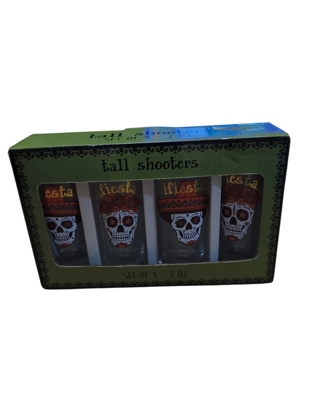 Sugar Skull Tall Shooter 2oz Glasses - Orange, Black, White (Set of 4)